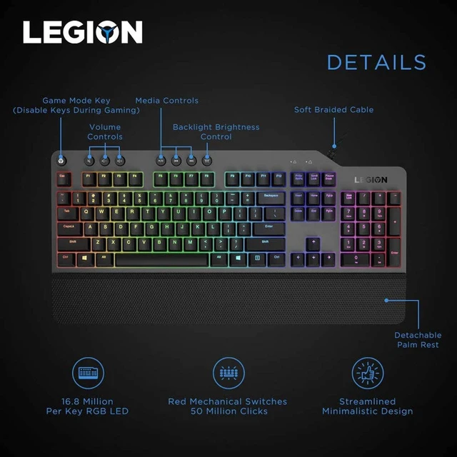 Alt view image 19 of 19 - Lenovo Legion K500 RGB Mechanical Gaming Keyboard, For Gaming