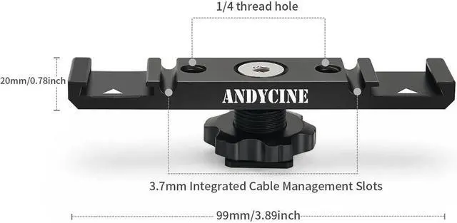 Alt view image 3 of 7 - AndyCine A-DCSM-01 Dual Cold Shoe Mount Extension Plate Bracket with Cold Shoe Base for Microphone/Led Lights