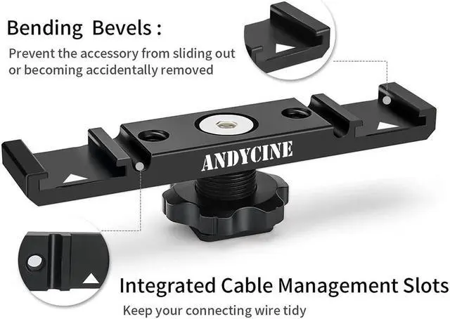 Alt view image 4 of 7 - AndyCine A-DCSM-01 Dual Cold Shoe Mount Extension Plate Bracket with Cold Shoe Base for Microphone/Led Lights