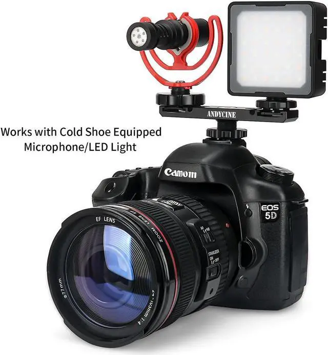 Alt view image 6 of 7 - AndyCine A-DCSM-01 Dual Cold Shoe Mount Extension Plate Bracket with Cold Shoe Base for Microphone/Led Lights