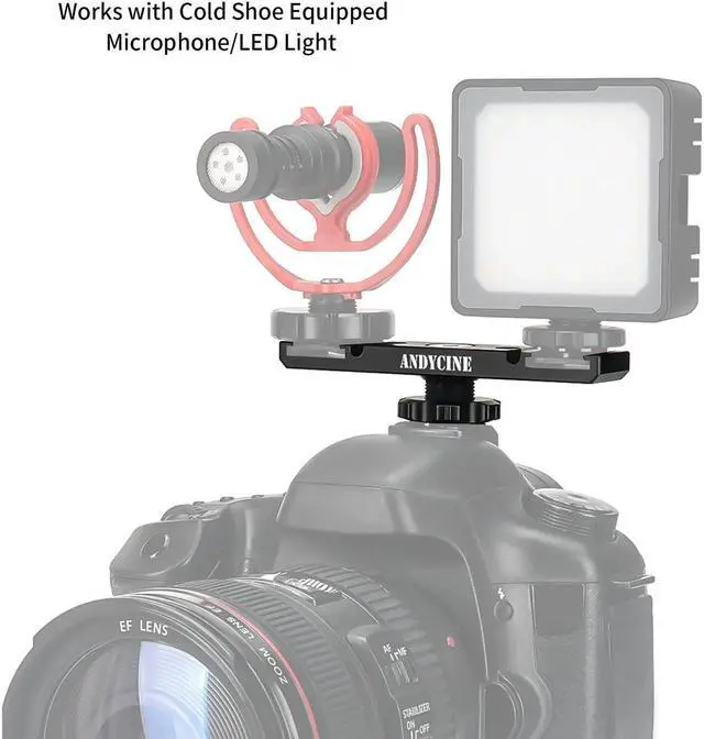 Alt view image 7 of 7 - AndyCine A-DCSM-01 Dual Cold Shoe Mount Extension Plate Bracket with Cold Shoe Base for Microphone/Led Lights
