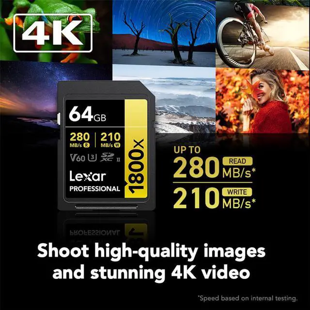 Alt view image 7 of 15 - Lexar 64GB Professional 1800x UHS-II SDXC Memory Card (GOLD Series)