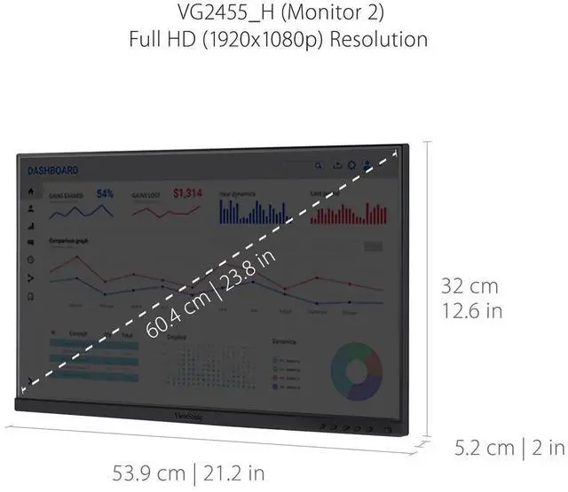 Alt view image 18 of 20 - ViewSonic VG2455_56A_H2 24 Inch Dual Pack Head-Only 1080p IPS Monitors with USB 3.2 Type C with 90W Power Delivery, Docking Built-In, HDMI, VGA for Home and Office