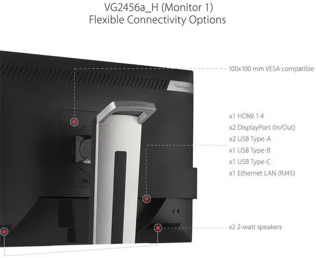 Alt view image 19 of 20 - ViewSonic VG2455_56A_H2 24 Inch Dual Pack Head-Only 1080p IPS Monitors with USB 3.2 Type C with 90W Power Delivery, Docking Built-In, HDMI, VGA for Home and Office
