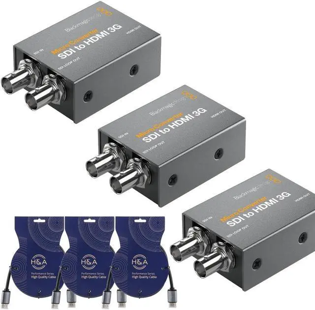 Main image of Blackmagic Design SDI to HDMI 3G Micro Converter with Power Supply With 3' HDMI Cables, 3-Pack