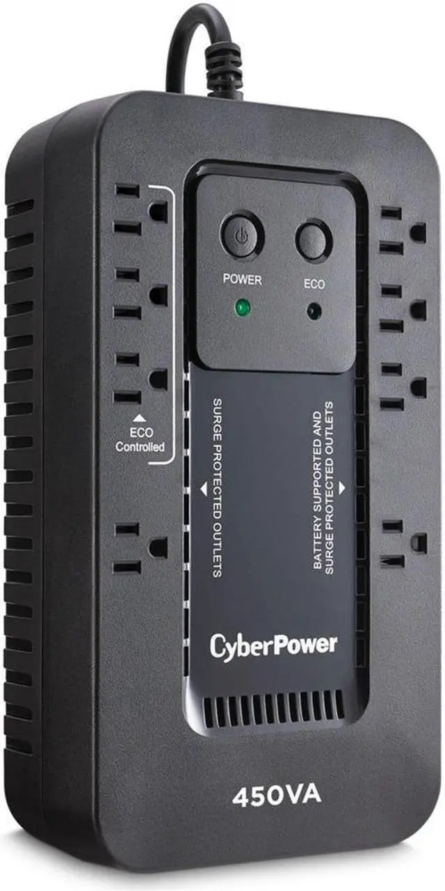 Alt view image 17 of 20 - CYBERPOWER EC450G - UPS - Compact - Standby - Output 120 VAC+/- 5% - 260Watt - 450VA - 10A - USB - Output 8 NEMA 5-15R - Sealed Lead-Acid Battery - Black