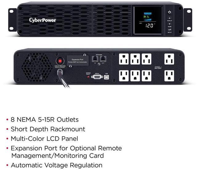 Alt view image 11 of 20 - CyberPower CP1500PFCRM2U PFC Sinewave UPS Systems - 1500VA/1000W, 120 VAC, NEMA 5-15P, 2U, Rackmount, Sine Wave, 8 Outlets, LCD, PowerPanel®