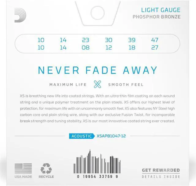 Alt view image 3 of 5 - D'Addario Phosphor Bronze Acoustic Guitar Strings, Light, 10-47 Gauge, Set of 12 Strings