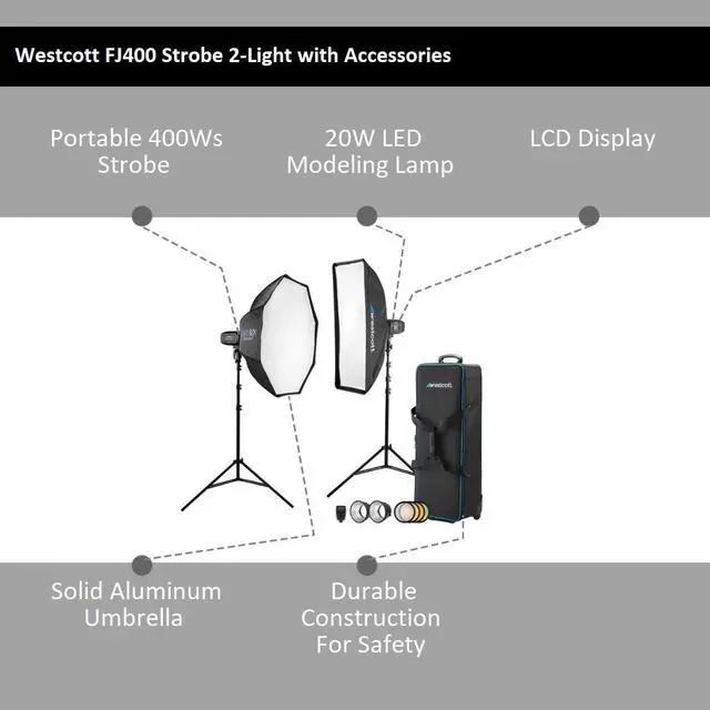 Alt view image 9 of 9 - Westcott FJ400 Strobe 2-Light Location Kit and FJ-X3M Universal Wireless Trigger