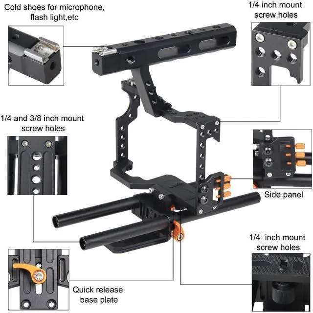 Alt view image 2 of 7 - YELANGU C5 Camera Video Cage Kit for Sony GH4/A7, Orange