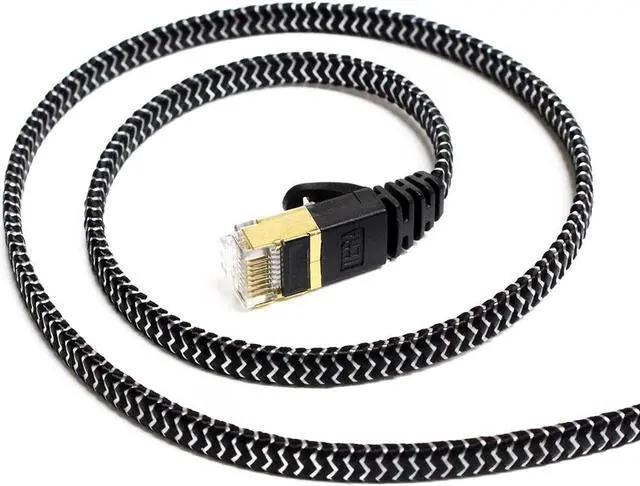 Alt view image 12 of 13 - Tera Grand - CAT7 10 Gigabit Ethernet Ultra Flat Patch Cable for Modem Router LAN Network - Built with Gold Plated & Shielded RJ45 Connectors and Nylon Braided Jacket, 6 Feet Black & White