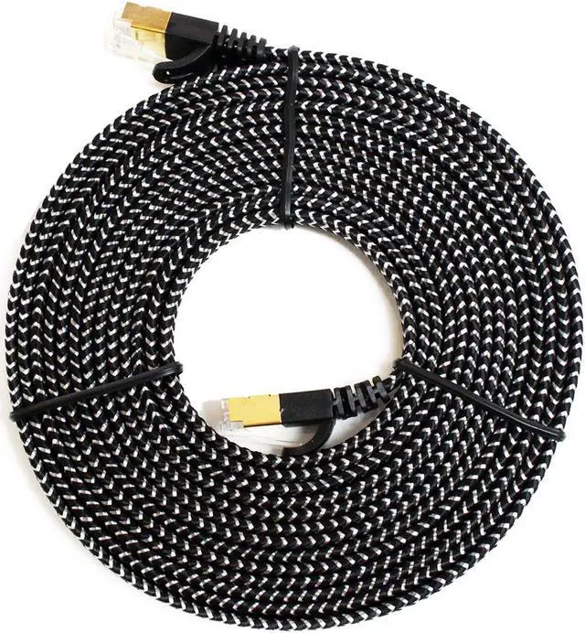 Alt view image 13 of 13 - Tera Grand - CAT7 10 Gigabit Ethernet Ultra Flat Patch Cable for Modem Router LAN Network - Built with Gold Plated & Shielded RJ45 Connectors and Nylon Braided Jacket, 6 Feet Black & White