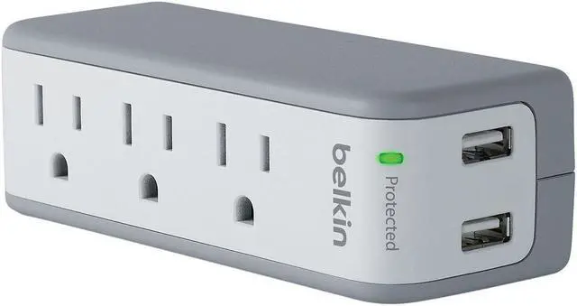 Alt view image 8 of 8 - Belkin 3-Outlet SurgePlus Mini Travel Swivel Charger Surge Protector with Dual USB Ports (2.1 AMP / 10 Watt), BST300