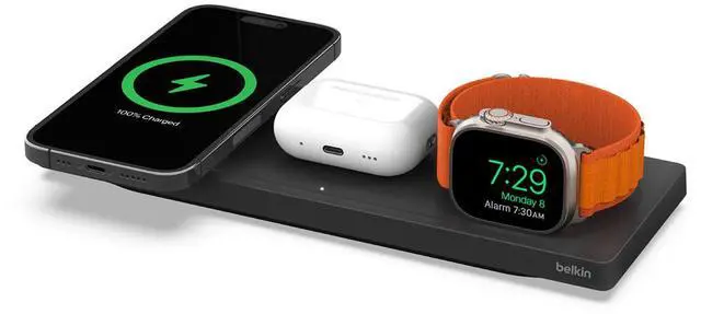 Alt view image 3 of 8 - Belkin 3-in-1 Wireless Charging Pad with Official MagSafe Charging 15W, Black