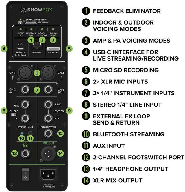 Alt view image 10 of 13 - Mackie ShowBox All-in-One Battery-Powered 400W 8" Live Performance Rig with Breakaway Mix Control