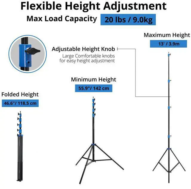 Alt view image 3 of 7 - Flashpoint Pro Air-Cushioned Heavy-Duty Light Stand (Blue, 13') #FP-S-13-BL-V2