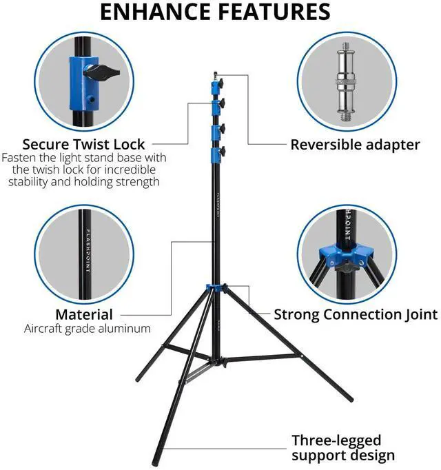 Alt view image 2 of 7 - Flashpoint Pro Air-Cushioned Heavy-Duty Light Stand (Blue, 13') #FP-S-13-BL-V2