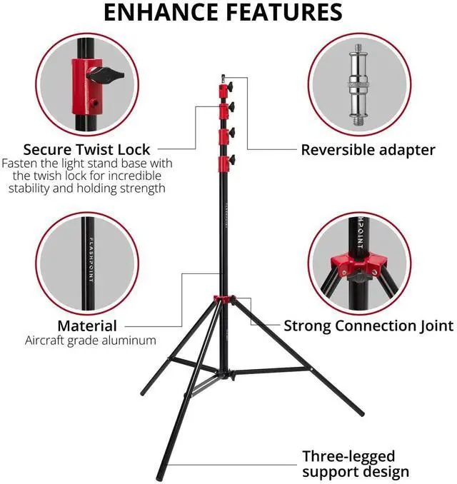 Alt view image 2 of 7 - Flashpoint Pro Air-Cushioned Heavy-Duty Light Stand (Red, 13') #FP-S-13-RD-V2