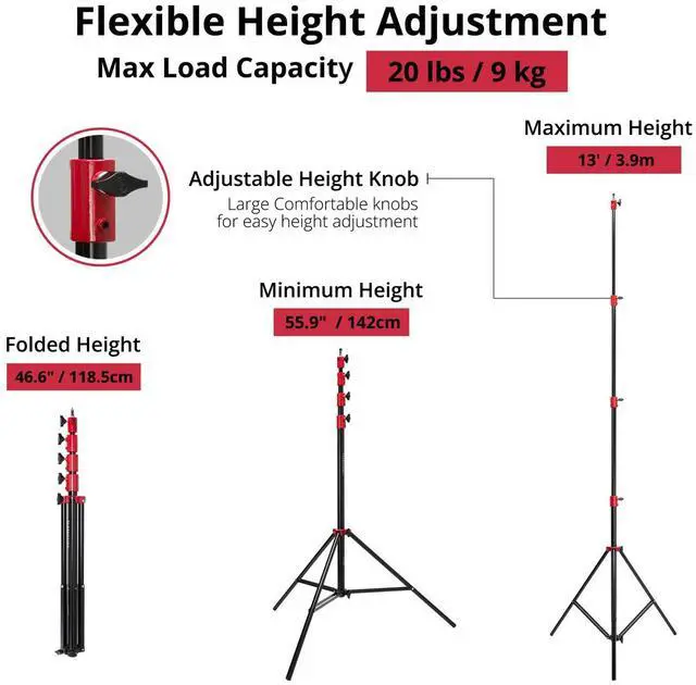Alt view image 3 of 7 - Flashpoint Pro Air-Cushioned Heavy-Duty Light Stand (Red, 13') #FP-S-13-RD-V2