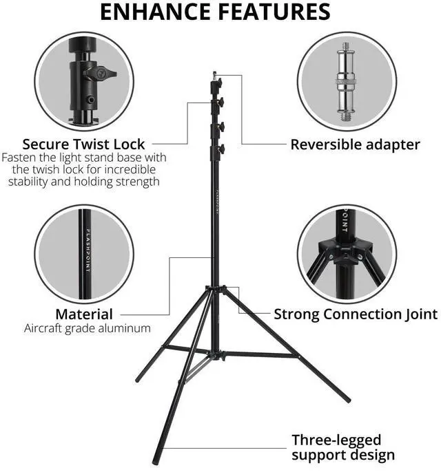 Alt view image 4 of 7 - Flashpoint 13' Pro Air-Cushioned Heavy-Duty Light Stand V2, Black