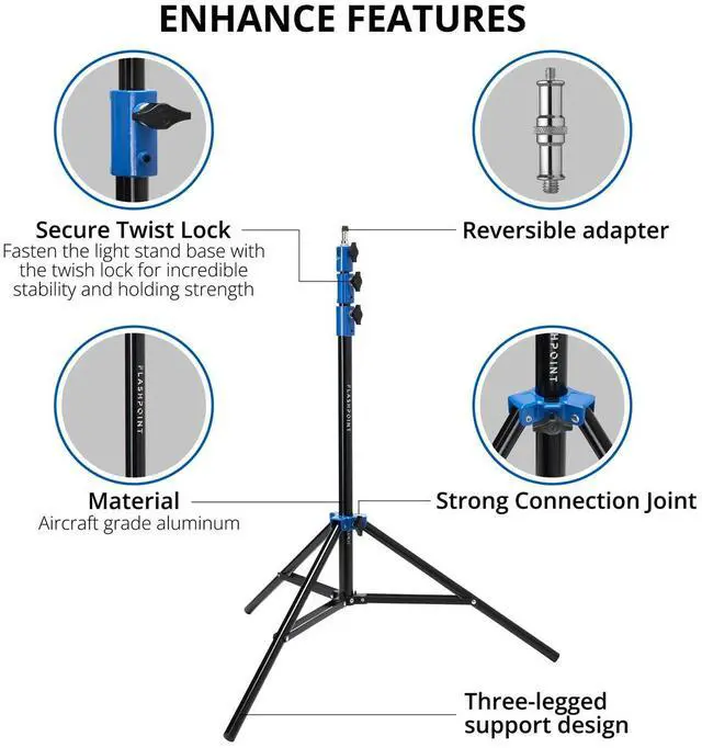 Alt view image 2 of 7 - Flashpoint Pro Air-Cushioned Heavy-Duty Light Stand (Blue, 7.2') #FP-S-7-BL-V2