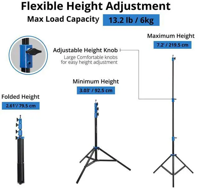 Alt view image 3 of 7 - Flashpoint Pro Air-Cushioned Heavy-Duty Light Stand (Blue, 7.2') #FP-S-7-BL-V2
