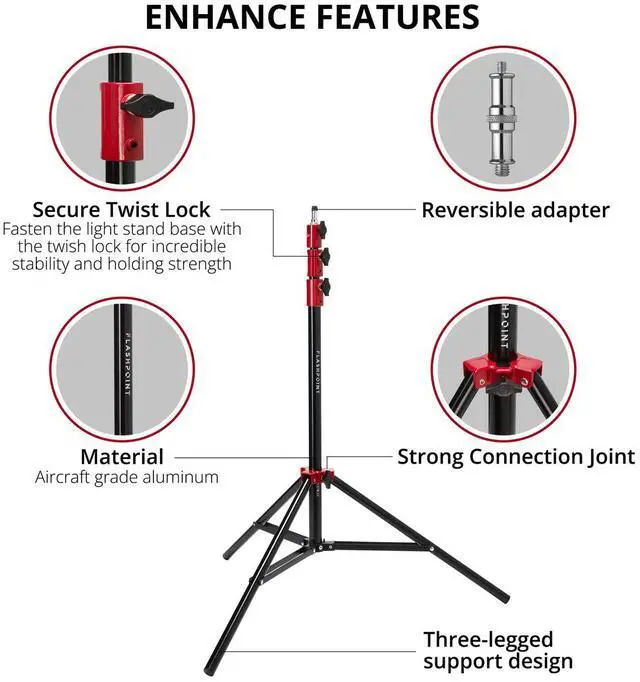 Alt view image 2 of 7 - Flashpoint  Pro Air-Cushioned Heavy-Duty Light Stand (Red, 7.2') #FP-S-7-RD-V2