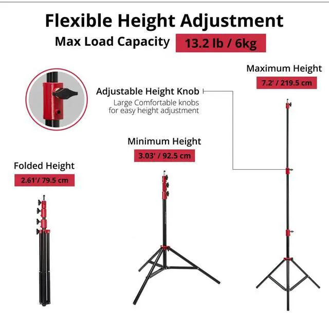 Alt view image 3 of 7 - Flashpoint  Pro Air-Cushioned Heavy-Duty Light Stand (Red, 7.2') #FP-S-7-RD-V2