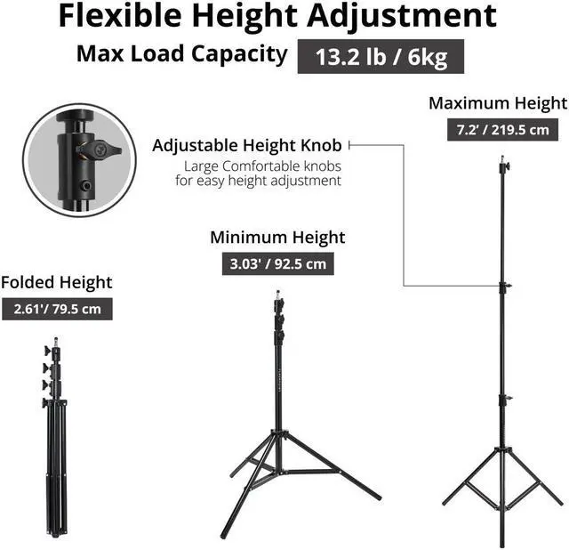 Alt view image 3 of 7 - Flashpoint Pro Air-Cushioned Heavy-Duty Light Stand (Black, 7.2') #FP-S-7-V2