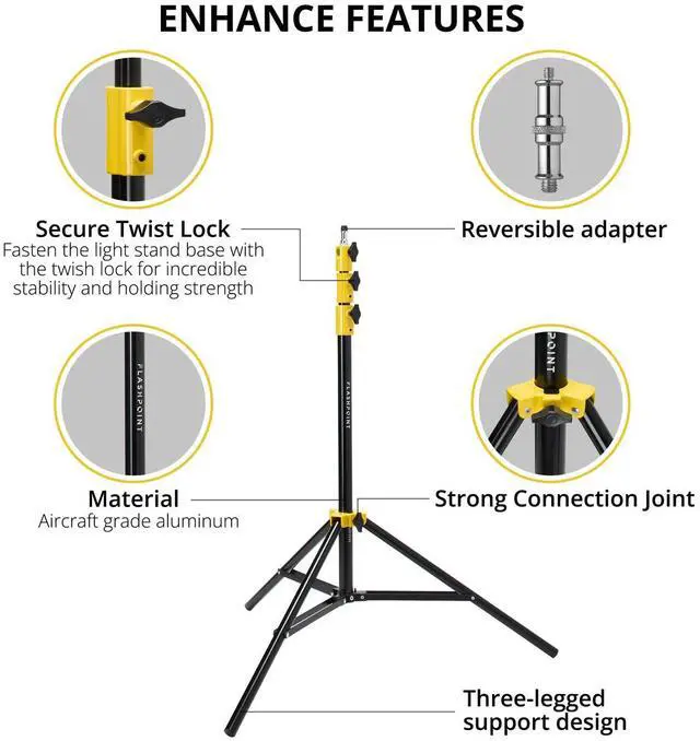 Alt view image 2 of 7 - Flashpoint Pro Air-Cushioned Heavy-Duty Light Stand (Yellow, 7.2') #FP-S-7-YL-V2