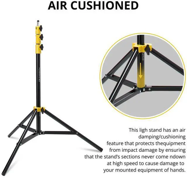 Alt view image 5 of 7 - Flashpoint Pro Air-Cushioned Heavy-Duty Light Stand (Yellow, 7.2') #FP-S-7-YL-V2