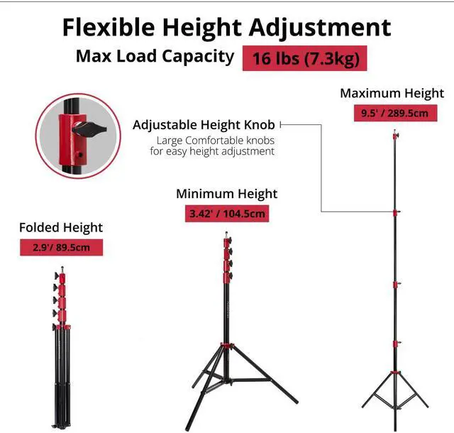 Alt view image 3 of 7 - Flashpoint Pro Air-Cushioned Heavy-Duty Light Stand (Red, 9.5') #FP-S-9-RD-V2