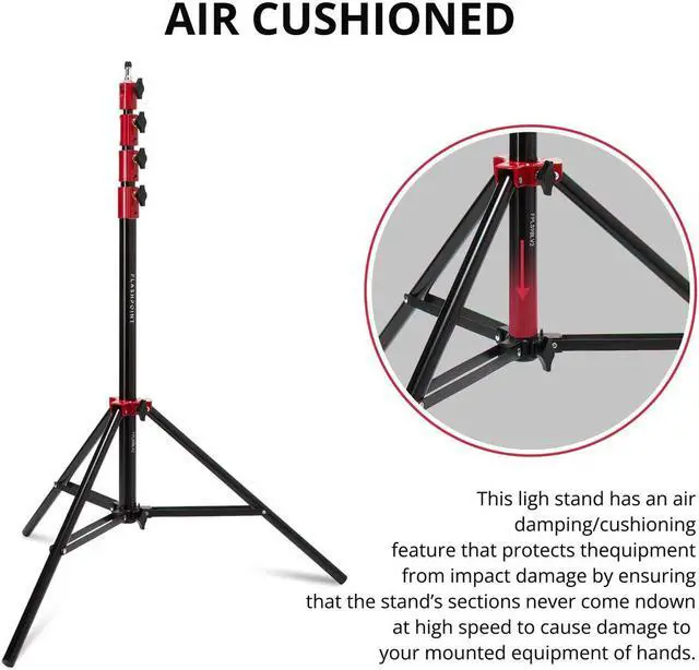 Alt view image 4 of 7 - Flashpoint Pro Air-Cushioned Heavy-Duty Light Stand (Red, 9.5') #FP-S-9-RD-V2