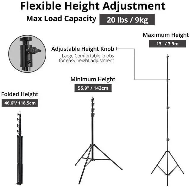 Alt view image 6 of 7 - Flashpoint 13' Pro Air-Cushioned Heavy-Duty Light Stand V2, Black