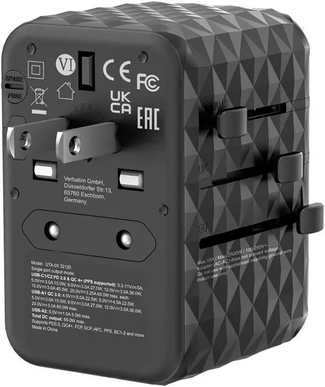 Alt view image 3 of 7 - Verbatim UTA-05 GaN III 65W Universal Travel Adapter #32120