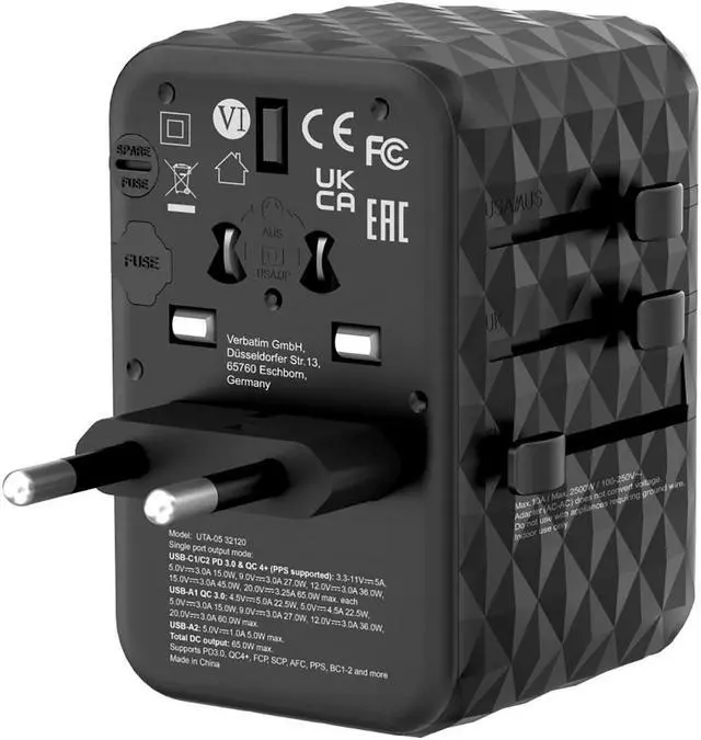 Alt view image 5 of 7 - Verbatim UTA-05 GaN III 65W Universal Travel Adapter #32120