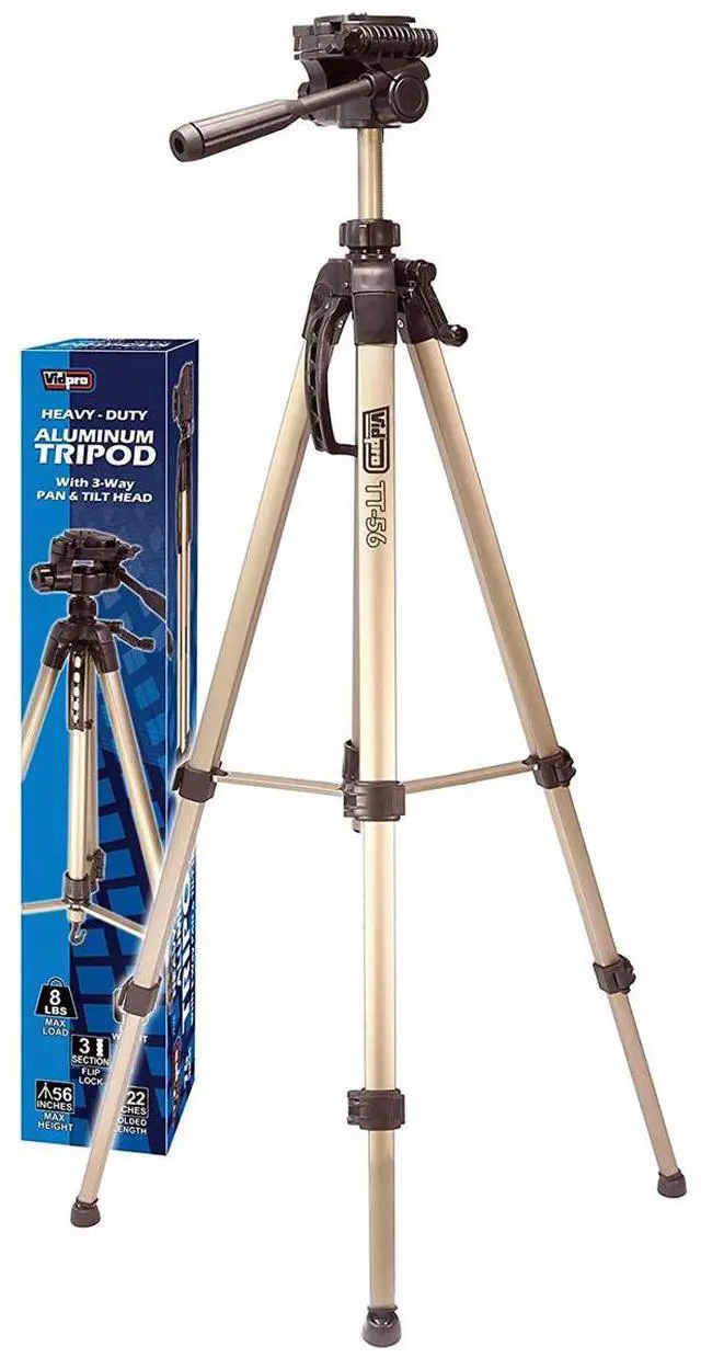 Alt view image 6 of 9 - Vidpro TT-56 56" Heavy-Duty Aluminum Tripods with 3-Way Pan & Tilt Head & Case