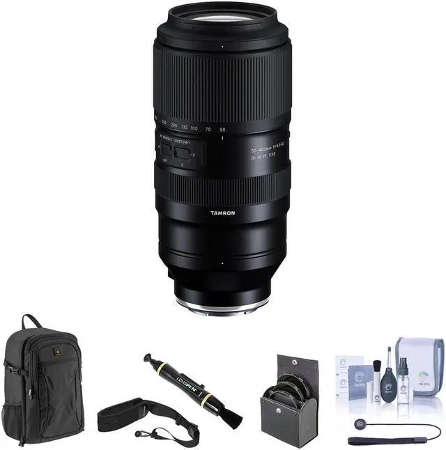 Main image of Tamron 50-400mm f/4.5-6.3 Di III VC VXD Lens for Sony E Bundle with Backpack, 67mm Filter Kit, Camera Strap, Lens Cleaner, Cleaning Kit, Universal Lens Cap Tether