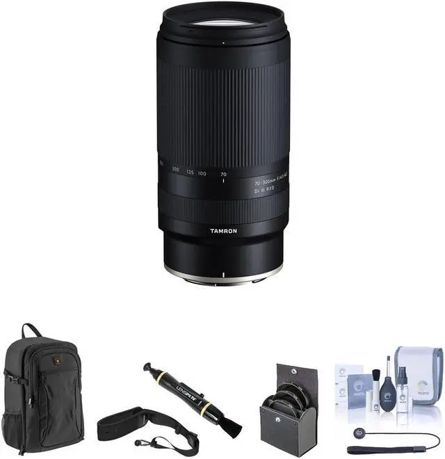 Main image of Tamron 70-300mm f/4.5-6.3 Di III RXD Lens for Nikon Z Bundle with Backpack, 67mm Filter Kit, Camera Strap, Lens Cleaner, Cleaning Kit, Universal Lens Cap Tether