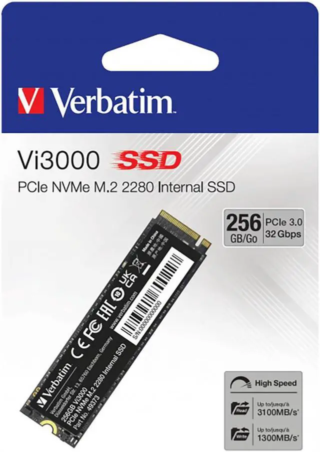 Alt view image 3 of 9 - Verbatim 256GB SSD Vi3000 Internal Solid State Hard Drive PCIe NVMe M.2 2280
