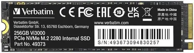 Alt view image 4 of 9 - Verbatim 256GB SSD Vi3000 Internal Solid State Hard Drive PCIe NVMe M.2 2280