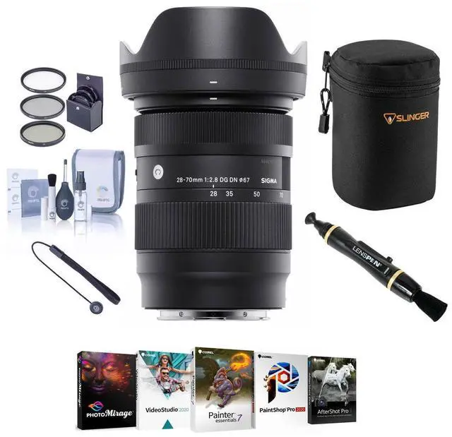 Main image of Sigma 28-70mm f/2.8 DG DN Contemporary Lens for Sony E, Bundle with Corel PC Software Suite, 67mm Filter Kit, Lens Pouch, Lens Cleaner, Cleaning Kit, Lens Cap Tether