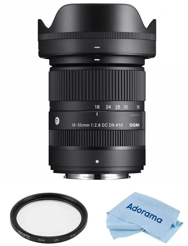 Main image of Sigma 18-50mm f/2.8 DC DN Contemporary Lens for Fujifilm X, Bundle with 55mm Multi Coated UV Slim Filter, Microfiber Cleaning Cloth