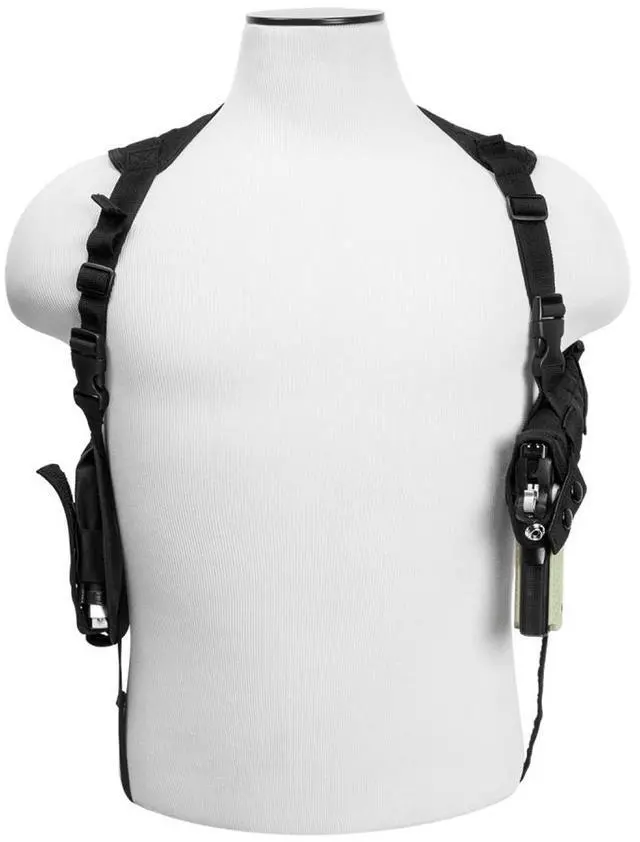Alt view image 12 of 15 - VISM Ambidextrous Black Shoulder Holster/Double Magazine Holder
