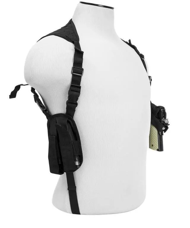 Alt view image 11 of 15 - VISM Ambidextrous Black Shoulder Holster/Double Magazine Holder