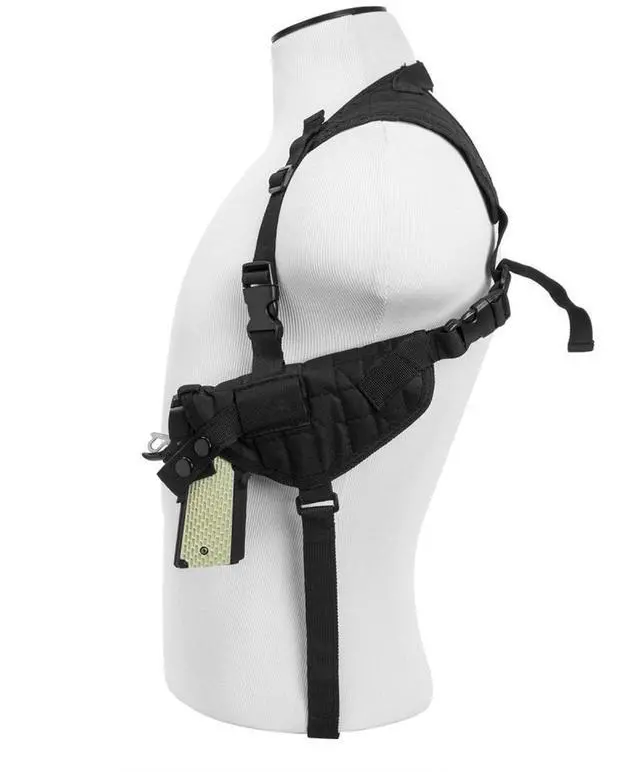 Alt view image 15 of 15 - VISM Ambidextrous Black Shoulder Holster/Double Magazine Holder