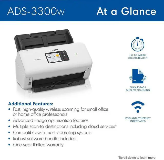 Alt view image 7 of 10 - Brother ADS3300W 24 bit 600 x 600 dpi Wireless High-Speed Desktop Scanner for Small Office & Home Office Professionals