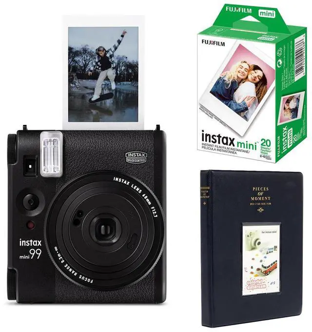 Main image of Fujifilm Instax Mini 99 Instant Film Camera, Matte Black, Bundle with Instant Daylight Film Pack and Photo Album