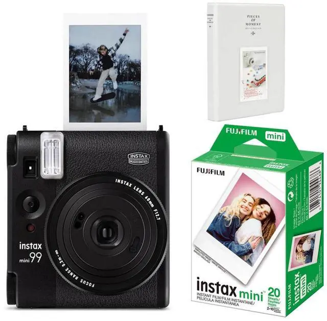 Main image of Fujifilm Instax Mini 99 Instant Film Camera, Matte Black, Bundle with Instant Daylight Film Pack, 20 Exposures + Slinger Photo Album