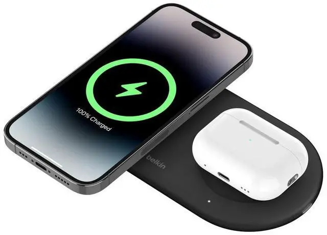Alt view image 3 of 5 - Belkin BoostCharge Pro 15W 2-In-1 Magnetic Wireless Charging Pad with Qi2, Black